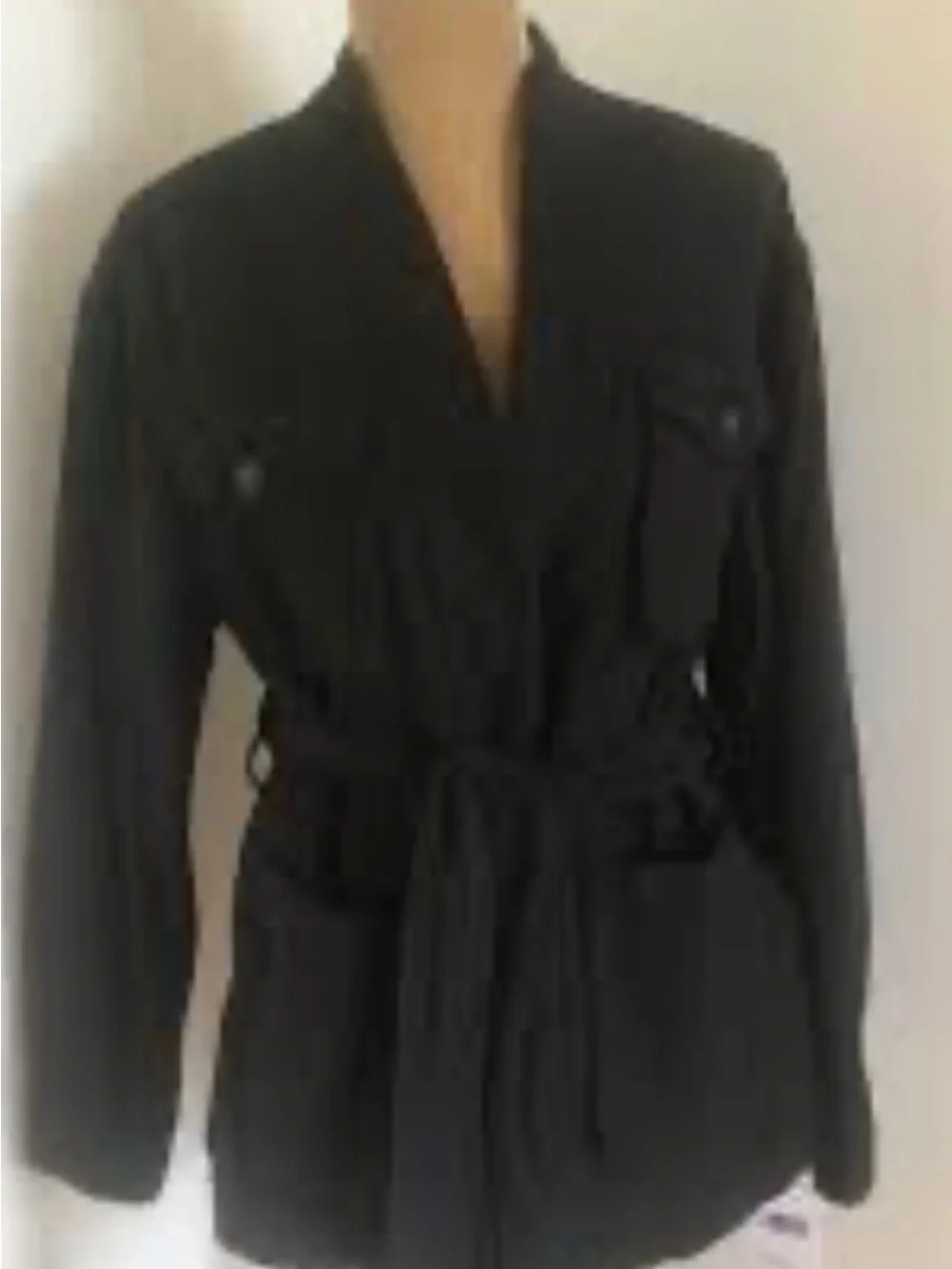 Free People Black Belted Utility Jacket with Patch Pockets
